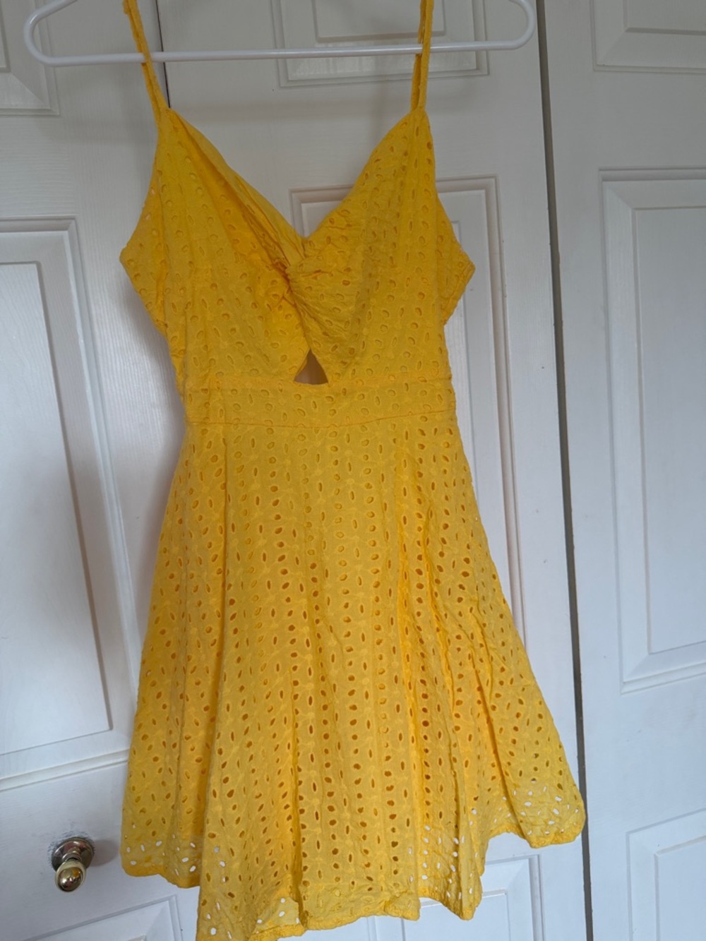 Yellow Eyelet Summer Dress - Spaghetti Strap
